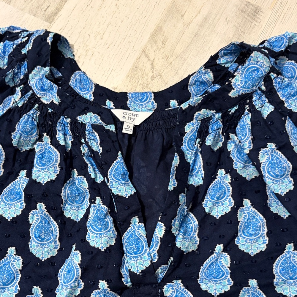 Crown & Ivy Blue and White Paisley Patterned Midi Dress Size 1X - Picture 6 of 11